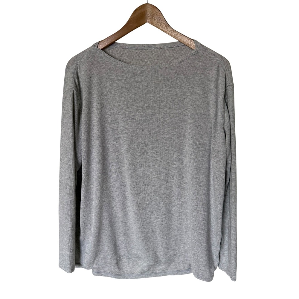 Lululemon Long Sleeve Top‎ Womens L Grey Excellent Ribbed Relaxed Boat Neck